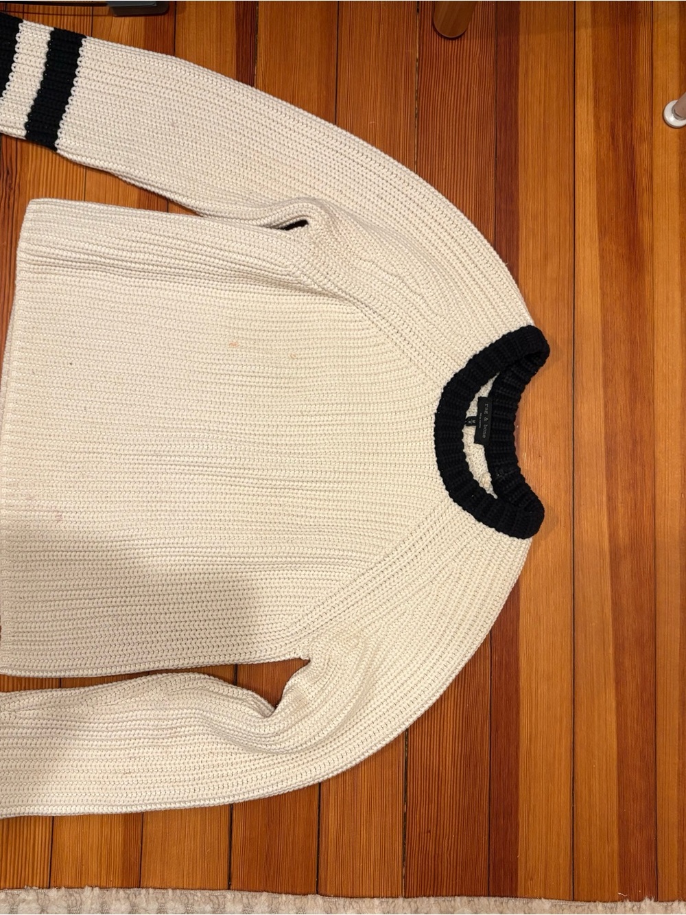 rag & bone Cream Crewneck Sweater with Black Trim